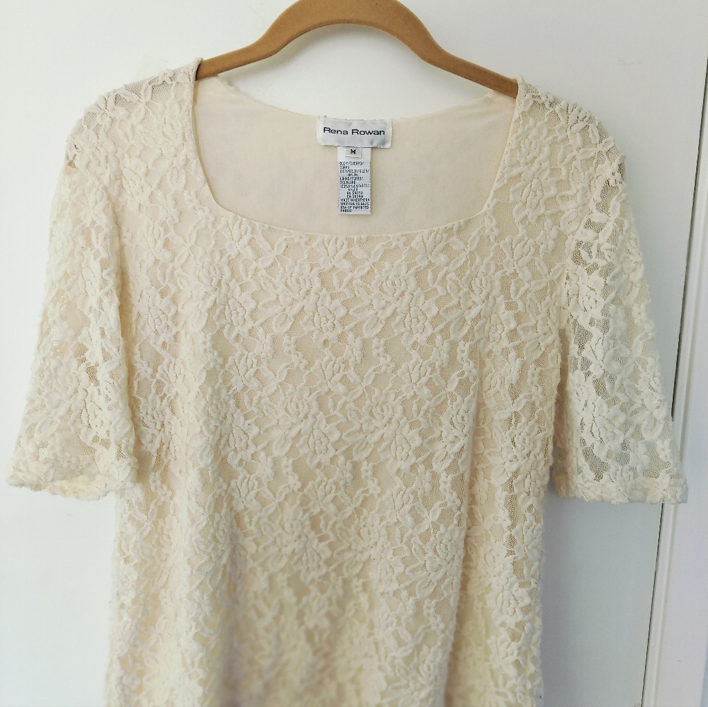 Vintage Rena Rowan Ivory Floral Lace Top Tag Size Medium, Cottagecore